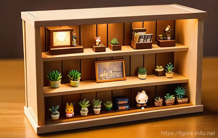 피규어 수납용 진열대 제작법 - **Prompt 1: Cozy Wooden Nendoroid Display with Indirect Lighting and Mini Diorama**
    A beautifull...
