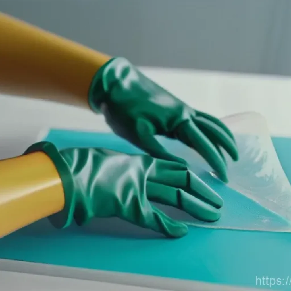 피규어 전용 보호 필름 사용법 - A close-up, highly detailed shot of a skilled collector's gloved hands meticulously applying a trans...