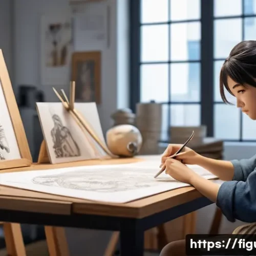 Home 27 피규어에 대한 법적 저작권 이해 - A highly detailed figure workshop scene showing an artisan carefully sculpting a licensed anime char...